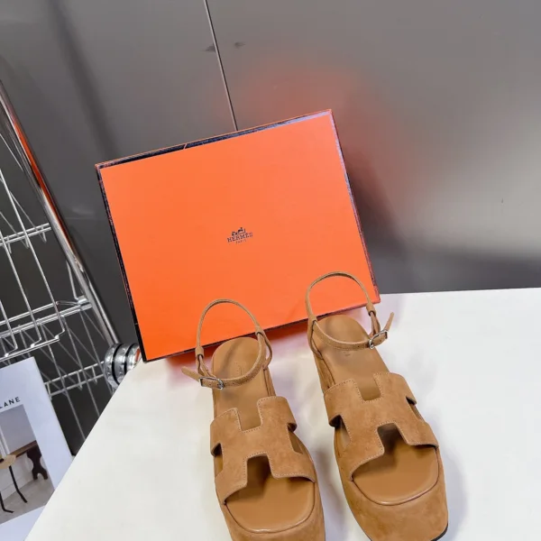 Hermes Women Tan Suede Platform Sandals