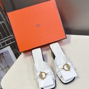 Hermes Women White Leather Heels