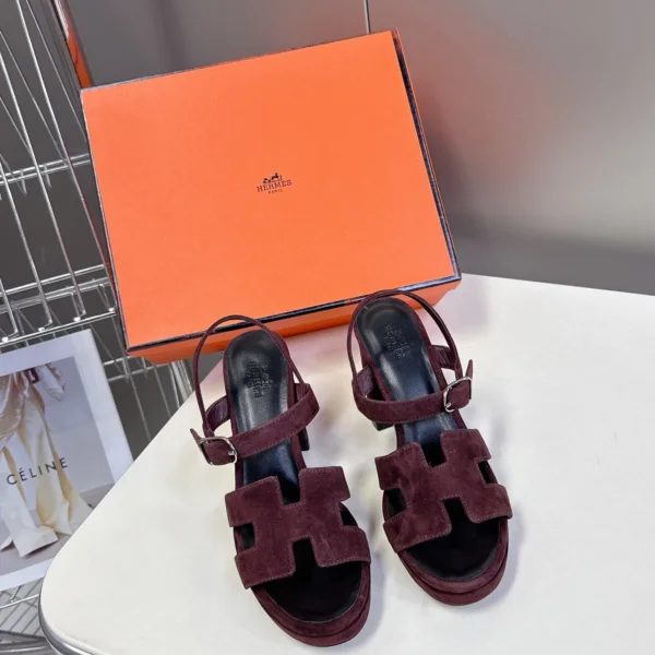 Hermes Women Burgundy Suede Heels