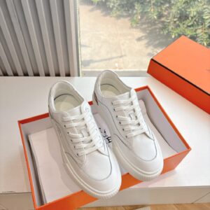 Hermes Women White Leather Sneakers