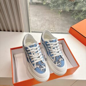 Hermes Women Light Blue Canvas And White Sneakers