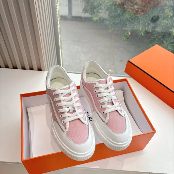 Hermes Women Pink Canvas And White Leather Sneakers