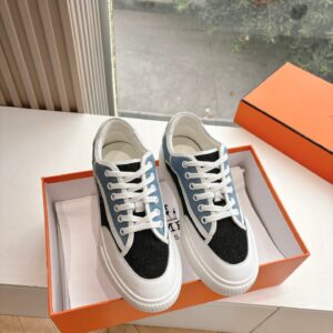 Hermes Women Black Blue Canvas And Leather Sneakers