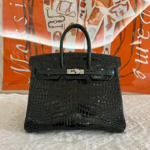 Hermes Birkin 25cm Emerald Green Crocodile Leather Silver Hardware