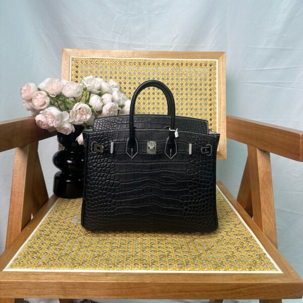 Hermes Birkin 25cm Black Crocodile Leather Silver Hardware