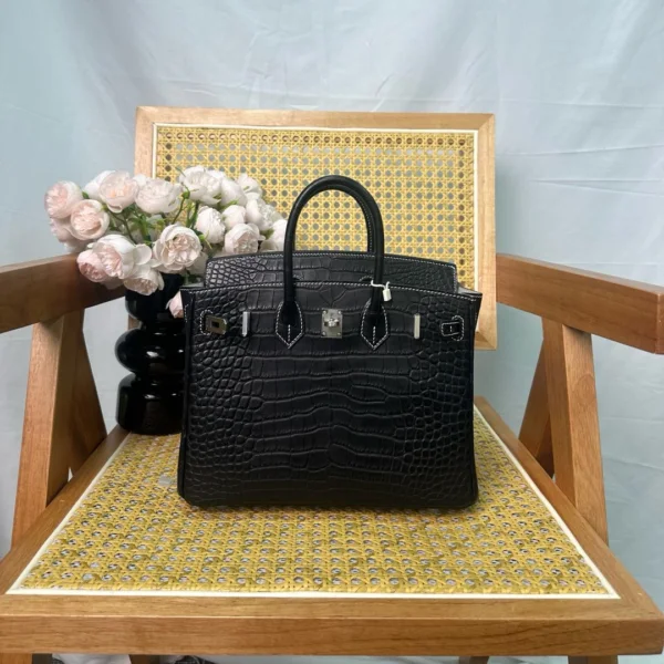 Hermes Birkin 25cm Black Crocodile Leather Silver Hardware