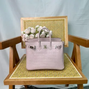 Hermes Birkin 25cm Sakura Pink Crocodile Leather Gold Hardware