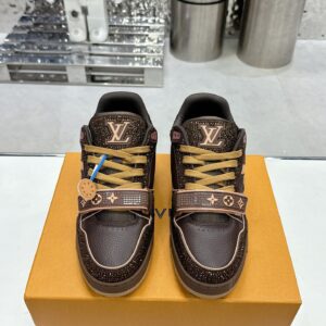 LV Women Brown Leather Sparkle Strap Sneakers