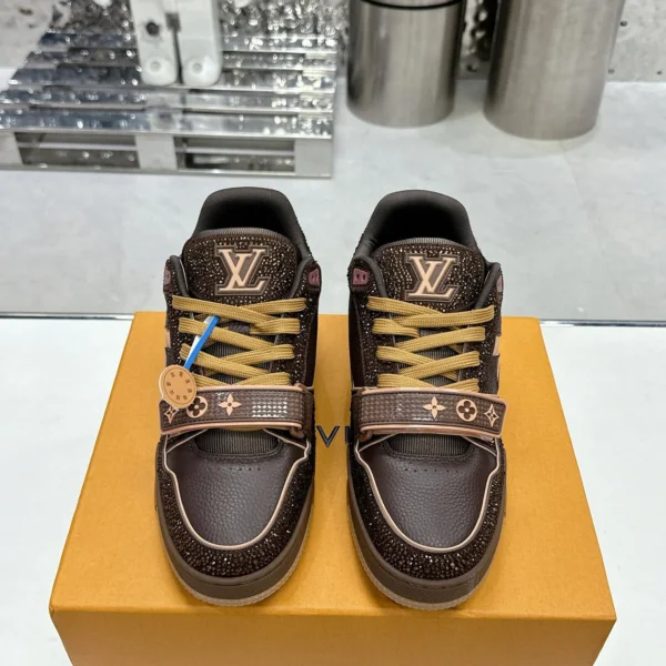 LV Women Brown Leather Sparkle Strap Sneakers