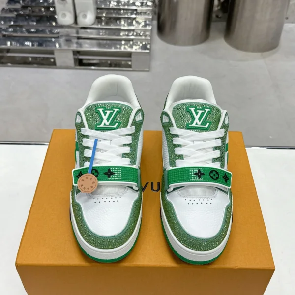 LV Women Green White Leather Sneakers