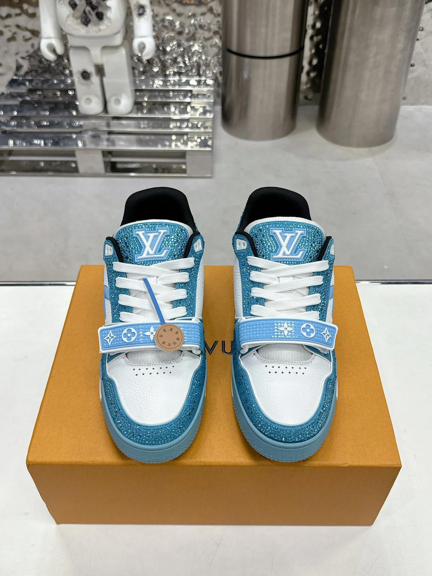 LV Women Blue White Leather Sneakers