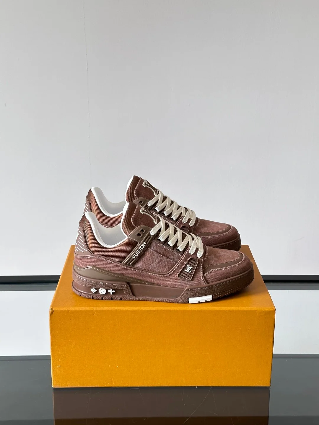 LV Men Brown Suede Leather Sneakers