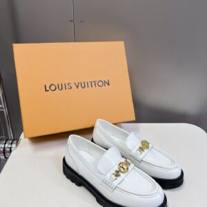 LV Women White Leather Loafers