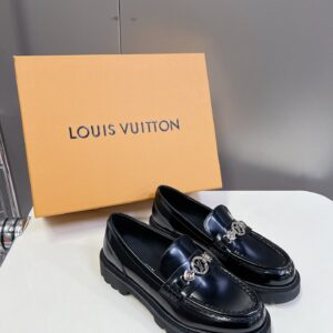 LV Women Black Leather Loafers
