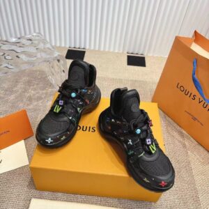 LV Women Black Mesh Multicolor Logo Sneakers