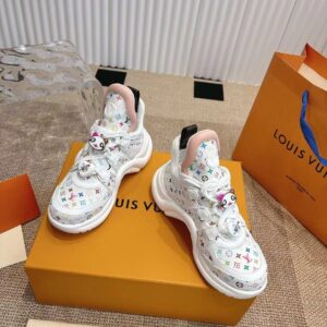 LV Women White Leather Multicolor Logo Sneakers