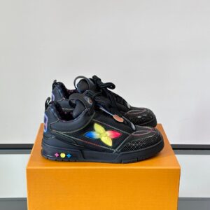 LV Men Black Leather Colorful Accent Sneakers