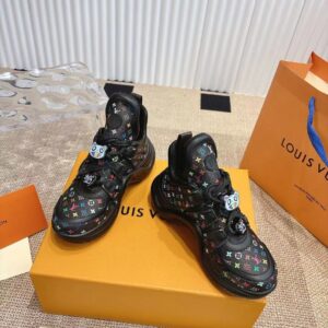 LV Women Black Leather Multicolor Logo Sneakers