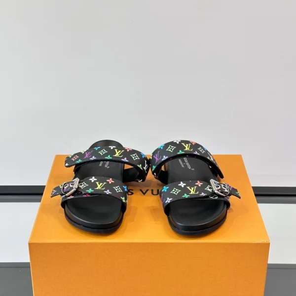 LV Men Black Multicolor Canvas Straps Sandals