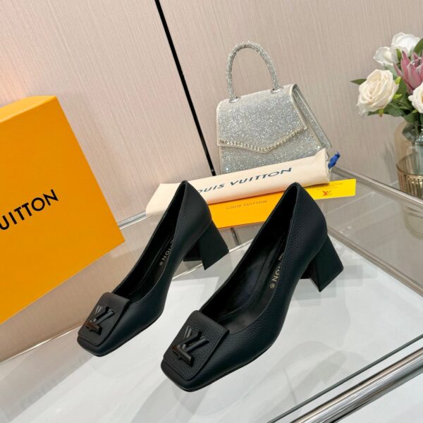 LV Women Black Leather Heels