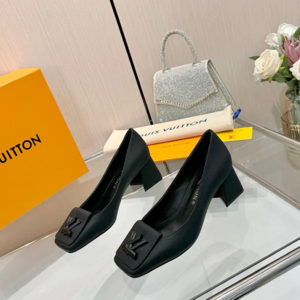 LV Women Black Leather Heels