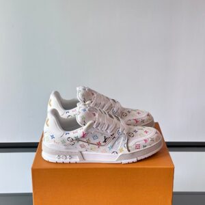 LV Men White Leather Multicolor Monogram Sneakers