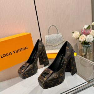 LV Women Brown Leather Platform Heels