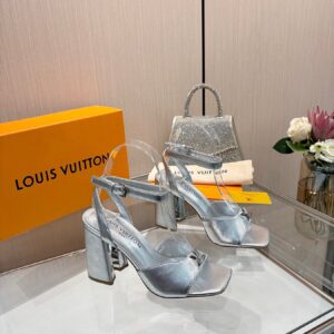 LV Women Silver Leather Heels