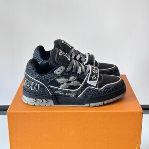 LV Men Black Fabric Leather Sneakers