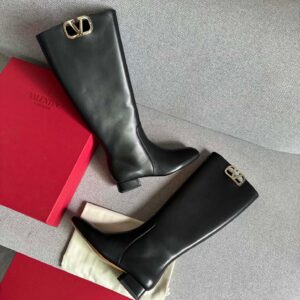 Valentino Women Black Leather Tall Boots
