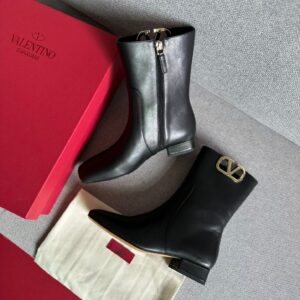 Valentino Women Black Leather Ankle Boots