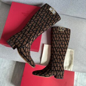 Valentino Women Brown Patterned Fabric Boots
