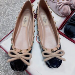 Valentino Women Black Patent Leather Studded Flats