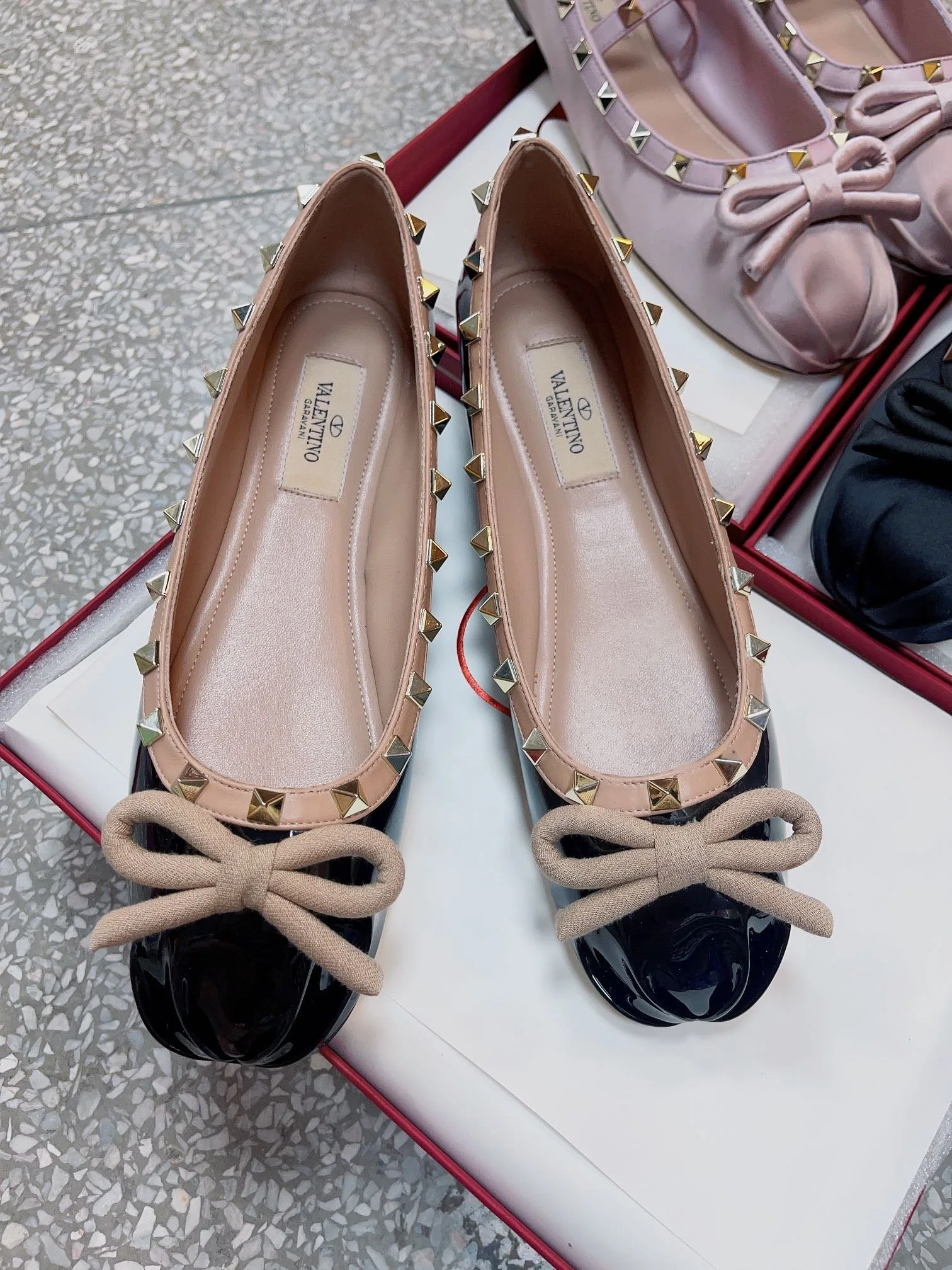 Valentino Women Black Patent Leather Studded Flats