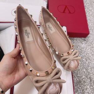 Valentino Women Nude Patent Leather Studded Flats