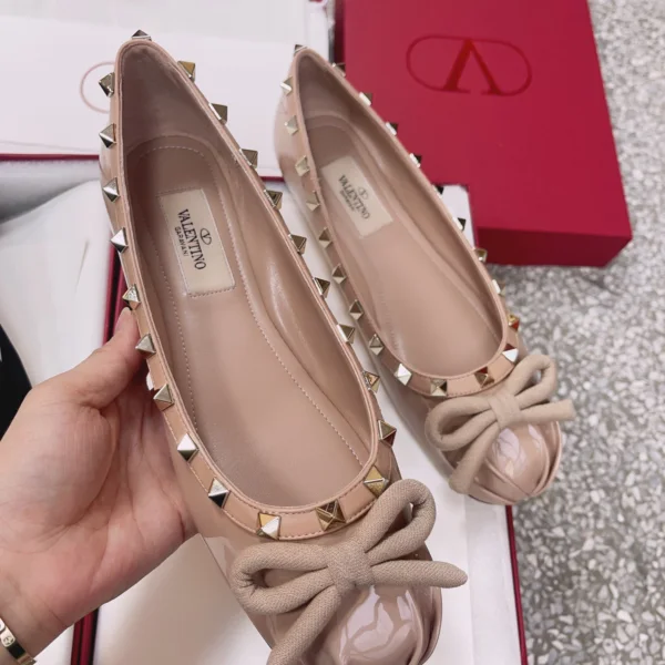 Valentino Women Nude Patent Leather Studded Flats