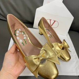 Valentino Women Gold Leather Bow Detail Pumps