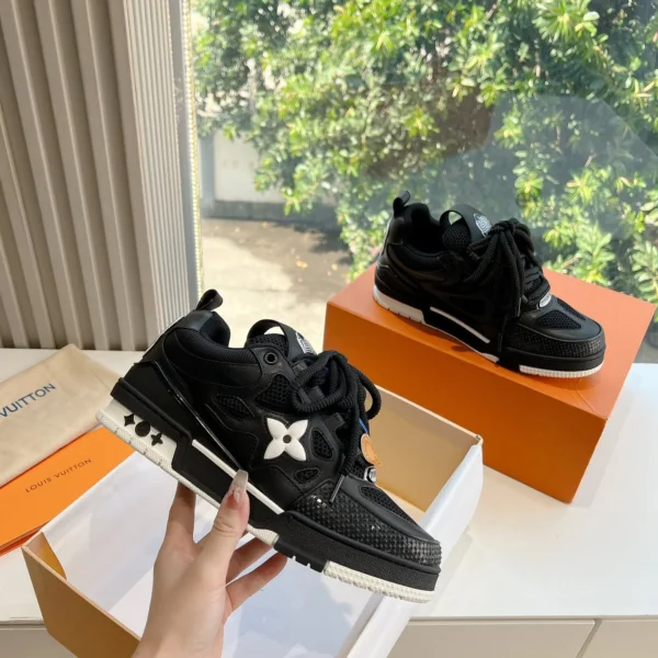 LV Women Black Leather Mesh Sneakers