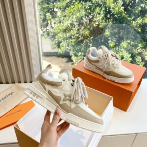 LV Women Beige Mesh Leather Sneakers