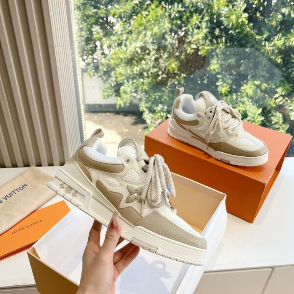 LV Women Beige Mesh Leather Sneakers