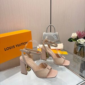 LV Women Nude Patent Leather Block Heels