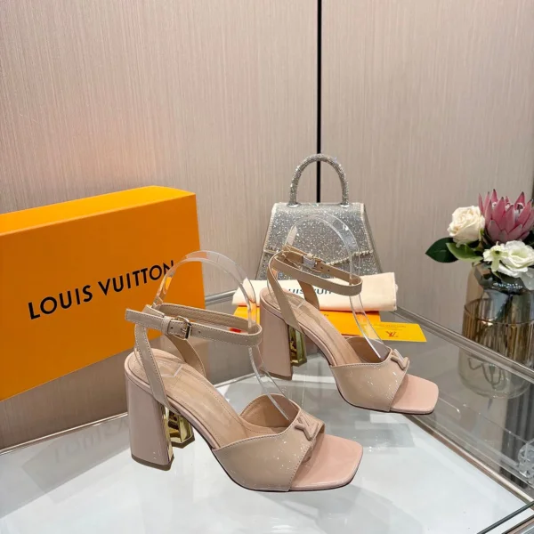LV Women Nude Patent Leather Block Heels