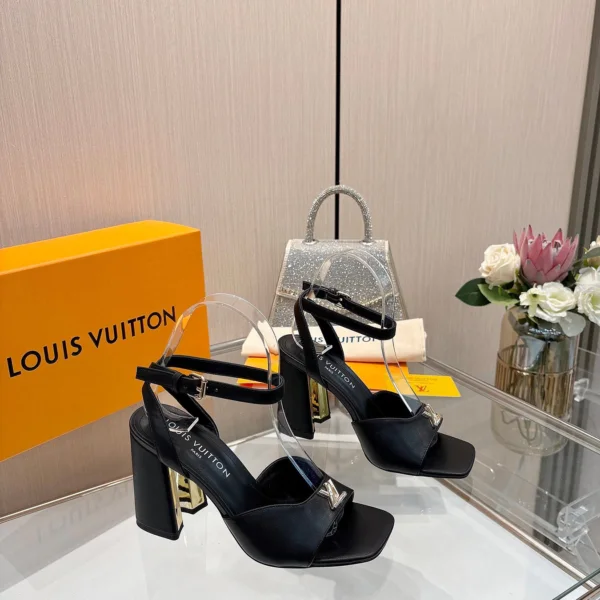 LV Women Black Leather Heels