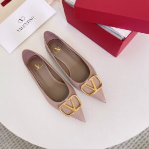 Valentino Women Pink Leather Pointed Flats