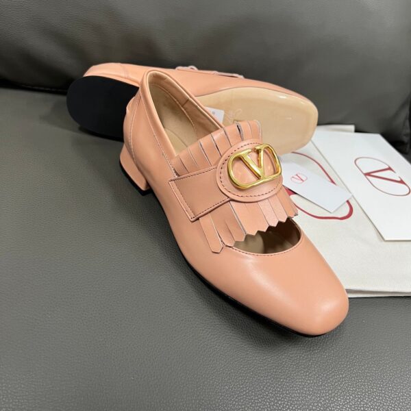 Valentino Women Pink Leather Fringe Loafers