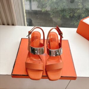 Hermes Women Orange Leather Sandals