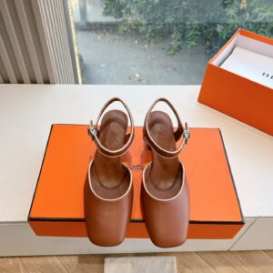 Hermes Women Brown Leather Heels