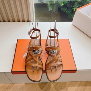 Hermes Women Tan Leather Strappy Sandals