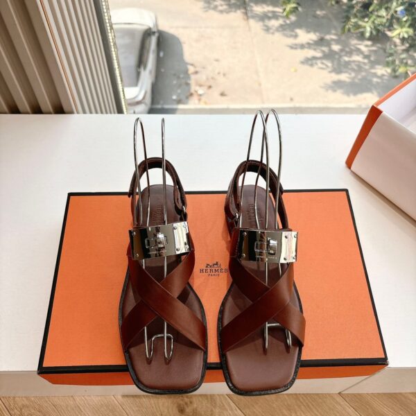 Hermes Women Brown Leather Sandals