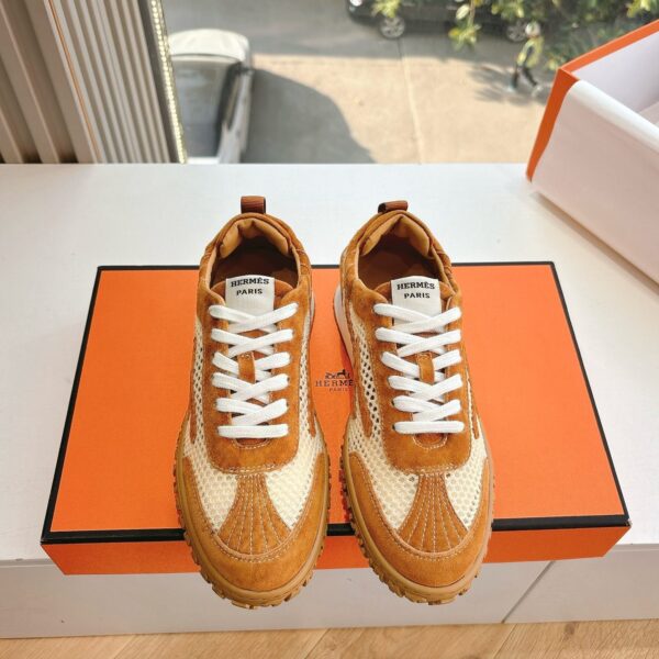 Hermes Women Brown Mesh Suede Sneakers